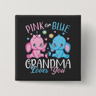 Roze of blauw Oma Loves You Olifant Baby Squar Vierkante Button 5,1 Cm