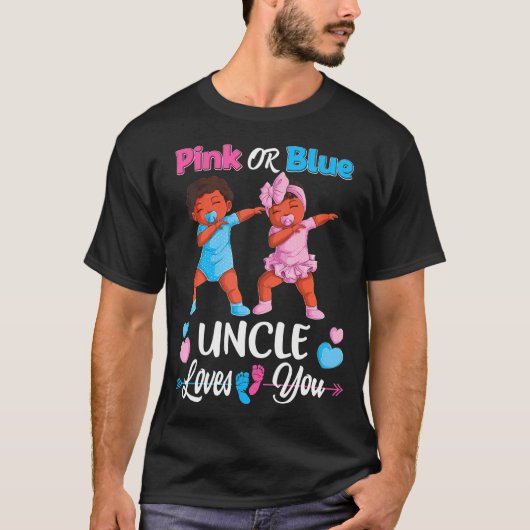 roze of blauw oom houdt van je zwart Baby geslacht T-shirt (Voorkant)
