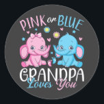 Roze of blauw Opa houdt van je Olifant Baby Ronde Sticker<br><div class="desc">Roze of blauw Opa Loves You Gifts Olifant Baby Gender Reveal Funny Crew Graphic Design Gift Classic Ronde Sticker Classic Collectie.</div>