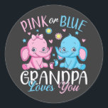 Roze of blauw Opa houdt van je Olifant Baby Ronde Sticker<br><div class="desc">Roze of blauw Opa Loves You Gifts Olifant Baby Gender Reveal Funny Crew Graphic Design Gift Classic Ronde Sticker Classic Collectie.</div>
