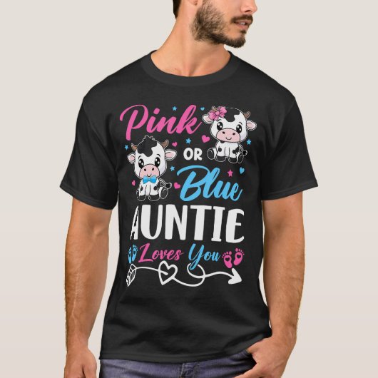 Roze of blauw tante houdt van je Koe Baby Geslacht T-shirt (Voorkant)