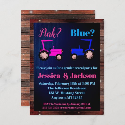 "Roze of Blauw" Tractoren Boerderij Stijl Geslacht Kaart (Voorkant / Achterkant)