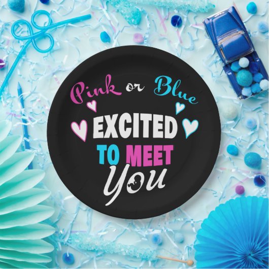 Roze of blauw Uitzonderlijk om Baby te ontmoeten o Papieren Bordje (Feest)