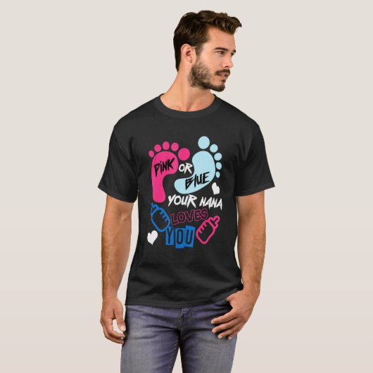 Roze of blauw van uw Nana houdt van genderonthulli T-shirt (Voorkant volledig)
