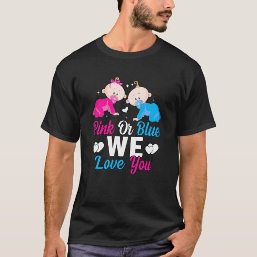 Roze of blauw van wie we houden van je sekse onthu t-shirt (Voorkant)