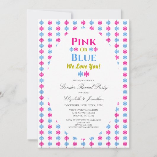 Roze of blauw van wie we houden van je sneeuwvlokk kaart (Voorkant)