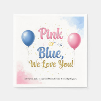 ✨ Roze of blauw, we houden van je | Gender Reveal Servet