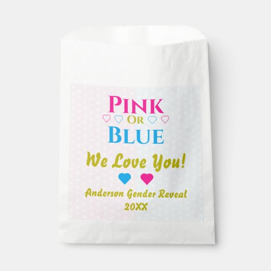 Roze of blauw, we houden van je! Geslacht Bedankzakje (Voorkant)