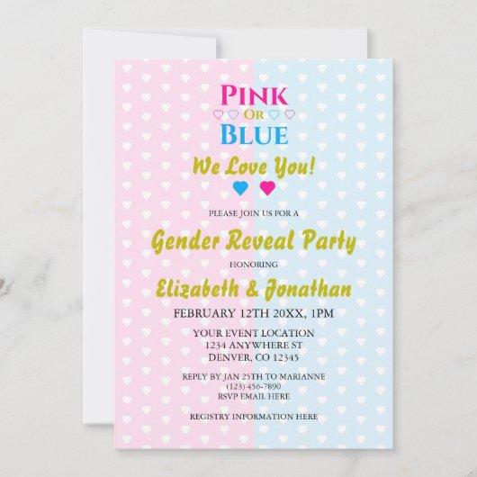 Roze of blauw, we houden van je! Geslacht Kaart (Voorkant)