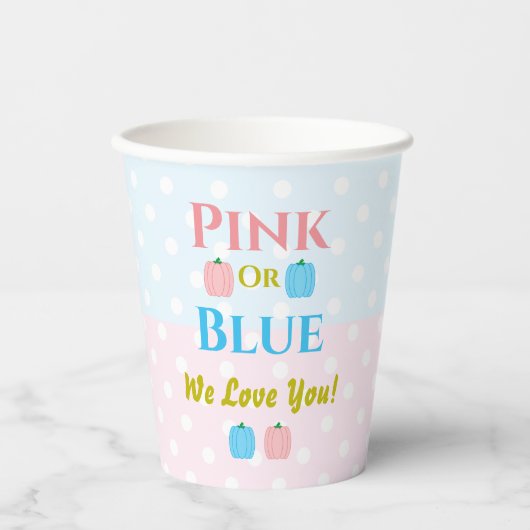 Roze of blauw, we houden van je! Geslacht Papieren Bekers (Voorkant)