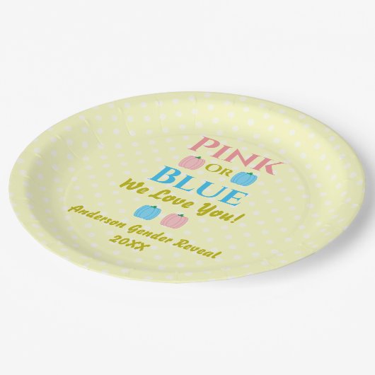 Roze of blauw, we houden van je! Geslacht Papieren Bordje (Gekanteld)