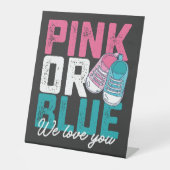Roze of blauw, we houden van je geslacht reclamebord met voetstuk (Voorkant)