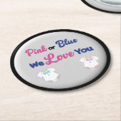 Roze of Blauw We houden van je met Layette Bodysui Ronde Kartonnen Onderzetter (Gebogen)