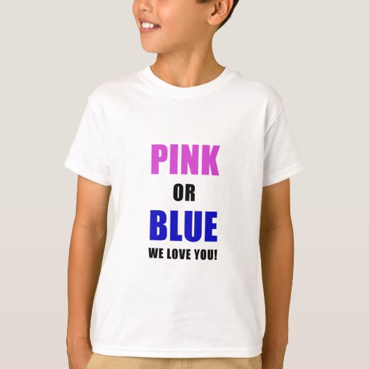 Roze of Blauw We houden van je T-shirt (Voorkant)