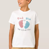 Roze of blauw We houden van jou, Baby shower onthu T-shirt (Voorkant)