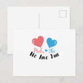 Roze of blauw We Love You Gender Reveal Baby showe Uitnodiging Briefkaart (Voorkant / Achterkant)
