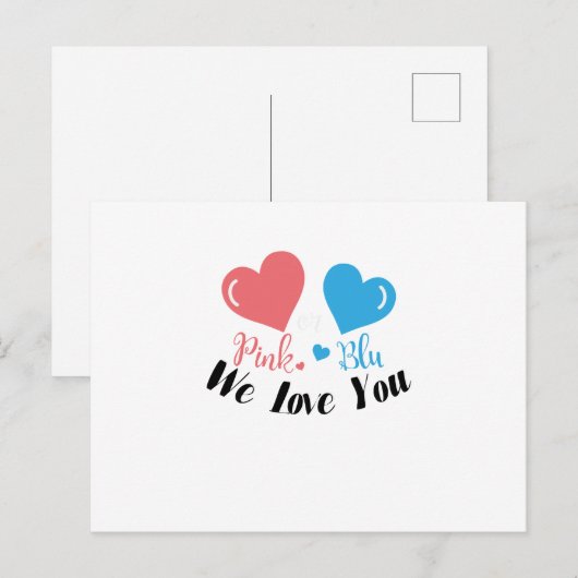 Roze of blauw We Love You Gender Reveal Baby showe Uitnodiging Briefkaart (Voorkant / Achterkant)