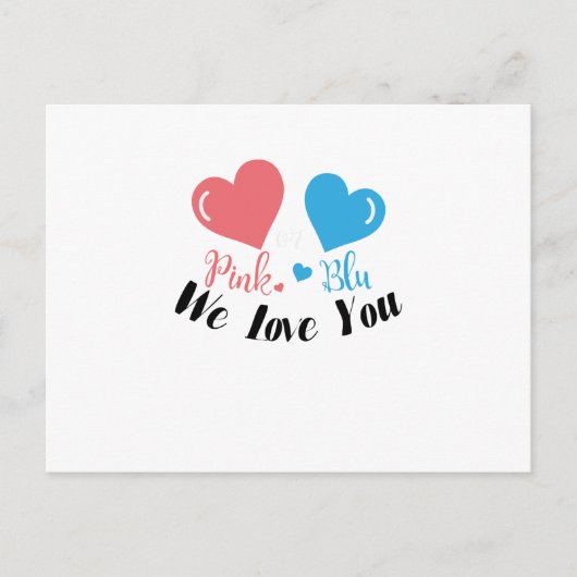 Roze of blauw We Love You Gender Reveal Baby showe Uitnodiging Briefkaart (Voorkant)