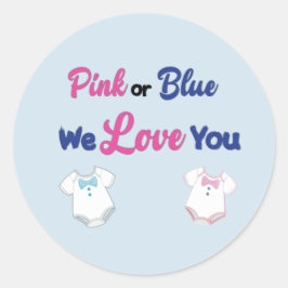 Roze of Blauw We Love You Layette Bodysuits Ronde Sticker
