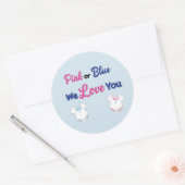 Roze of Blauw We Love You Layette Bodysuits Ronde Sticker (Envelop)