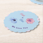 Roze of Blauw We Love You Waterverf Flowers Kartonnen Onderzetters (Gekanteld)