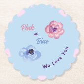Roze of Blauw We Love You Waterverf Flowers Kartonnen Onderzetters (Voorkant)