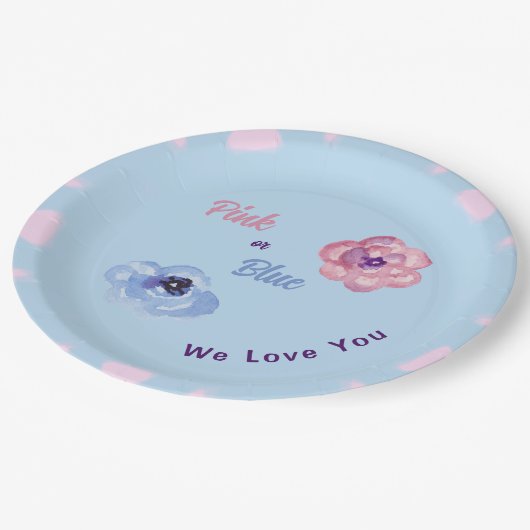 Roze of Blauw We Love You Waterverf Flowers Papieren Bordje (Gekanteld)