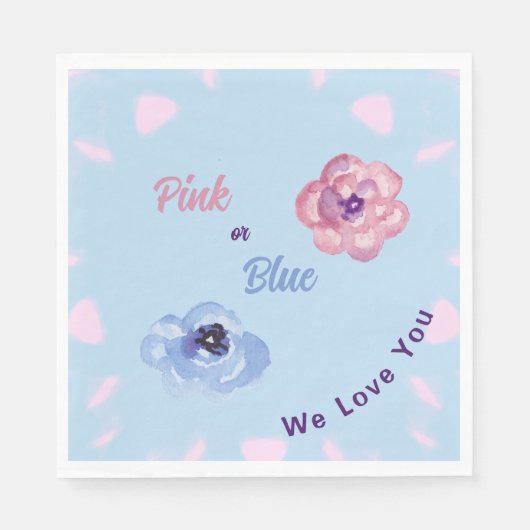 Roze of Blauw We Love You Waterverf Flowers Servet (Voorkant)