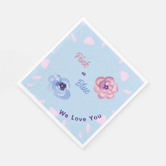 Roze of Blauw We Love You Waterverf Flowers Servet (Hoek)