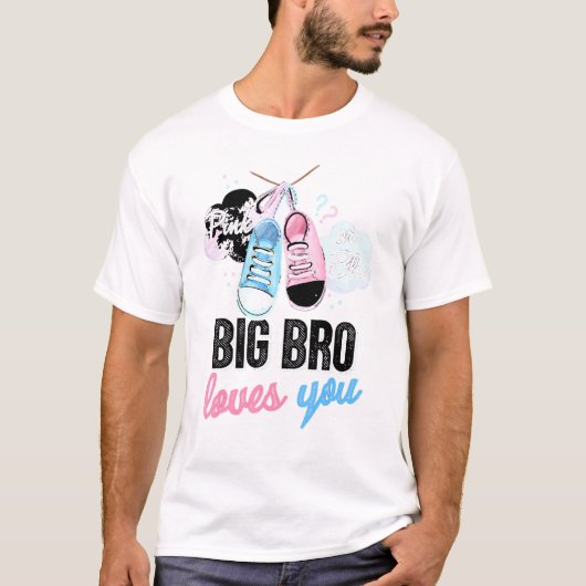 Roze of blauwe Big Bro houdt van je Baby T-shirt (Voorkant)