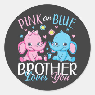 Roze of Blauwe Broeder houdt van je Olifant Baby Ronde Sticker