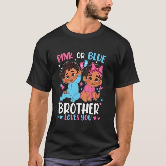 Roze of Blauwe Broer houdt van je gender openbaren T-shirt (Voorkant)