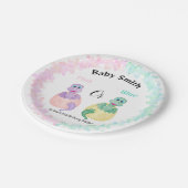Roze of blauwe dinosaur Baby shower Papieren Bordje (Gekanteld)