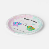 Roze of blauwe dinosaur Baby shower Papieren Bordje (Gekanteld)