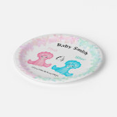 Roze of blauwe dinosaur Baby shower Papieren Bordje (Gekanteld)
