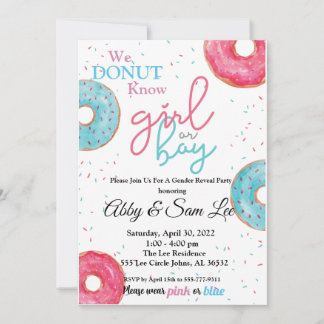 Roze of Blauwe Donut Genderuitnodiging onthullen Kaart