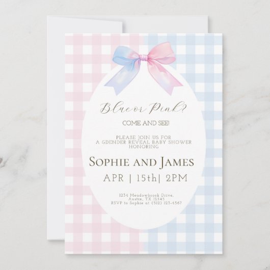 Roze of Blauwe Geslacht Onthullen Baby shower Uitn Kaart (Voorkant)