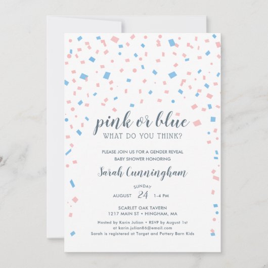 Roze of Blauwe Geslacht Onthullen Confetti Baby sh Kaart (Voorkant)