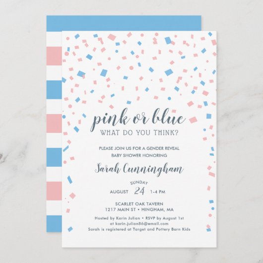 Roze of Blauwe Geslacht Onthullen Confetti Baby sh Kaart (Voorkant / Achterkant)