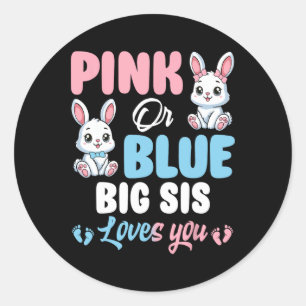 Roze Of Blauwe Grote Zus Houdt Van Jou Konijn Gesl Ronde Sticker