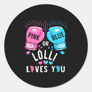 Roze of Blauwe Lolli houdt van je boksen geslacht Ronde Sticker