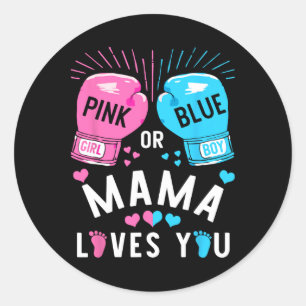 Roze of Blauwe Mama houdt van je boksen Geslacht o Ronde Sticker