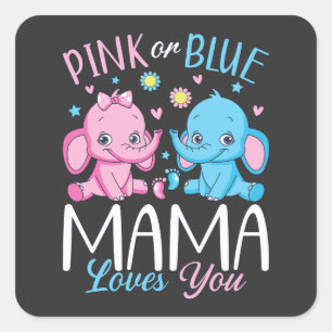 Roze of Blauwe Mama houdt van je Olifant Baby Vierkante Sticker