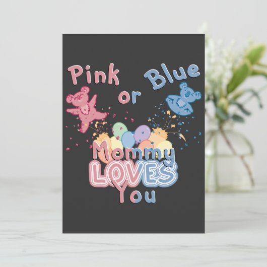 Roze of blauwe mammie houdt van je - gender onthul save the date (Staand voorkant)