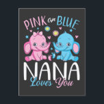 Roze of Blauwe Nana houdt van je olifant Baby Briefkaart<br><div class="desc">Roze of blauw Nana Loves You Gifts Elephant Baby Gender Reveal Funny Crew Graphic Design Gift Standaard Briefkaart Classic Collectie.</div>
