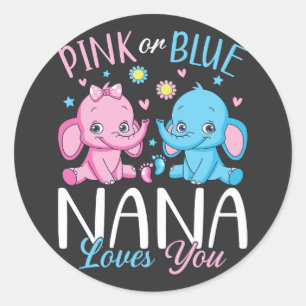 Roze of Blauwe Nana houdt van je olifant Baby Ronde Sticker