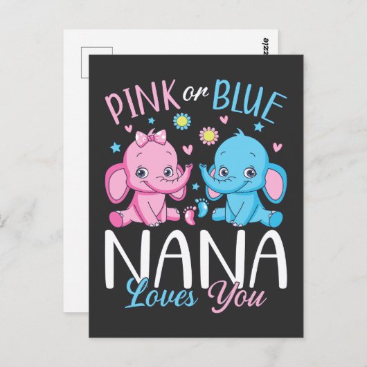 Roze Of Blauwe Nana Houdt Van Jou Olifant Baby Briefkaart (Voorkant / Achterkant)
