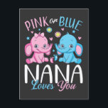 Roze Of Blauwe Nana Houdt Van Jou Olifant Baby Briefkaart<br><div class="desc">Roze Of Blauwe Nana Houdt Van Jou Cadeaus Olifant Baby Geslacht Reveal Grappig Crew Grafisch ontwerp Cadeau Standaard Ansichtkaart Klassieke Collectie.</div>