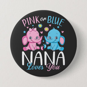 Roze of Blauwe Nana Loves You Olifant Baby Round Ronde Button 7,6 Cm
