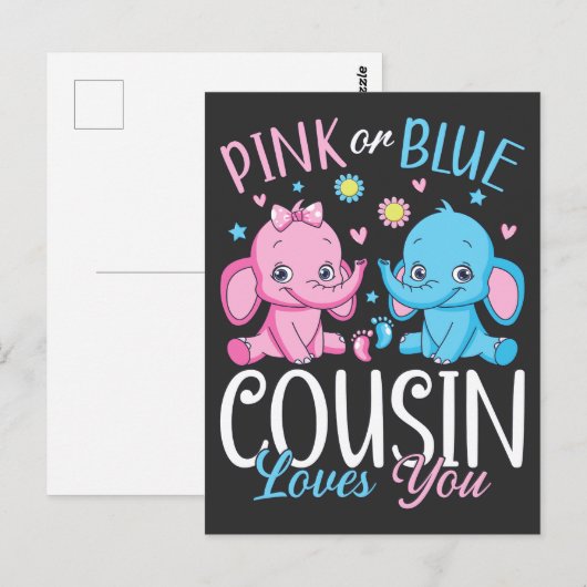 Roze of blauwe neef houdt van je olifant Baby Briefkaart (Voorkant / Achterkant)